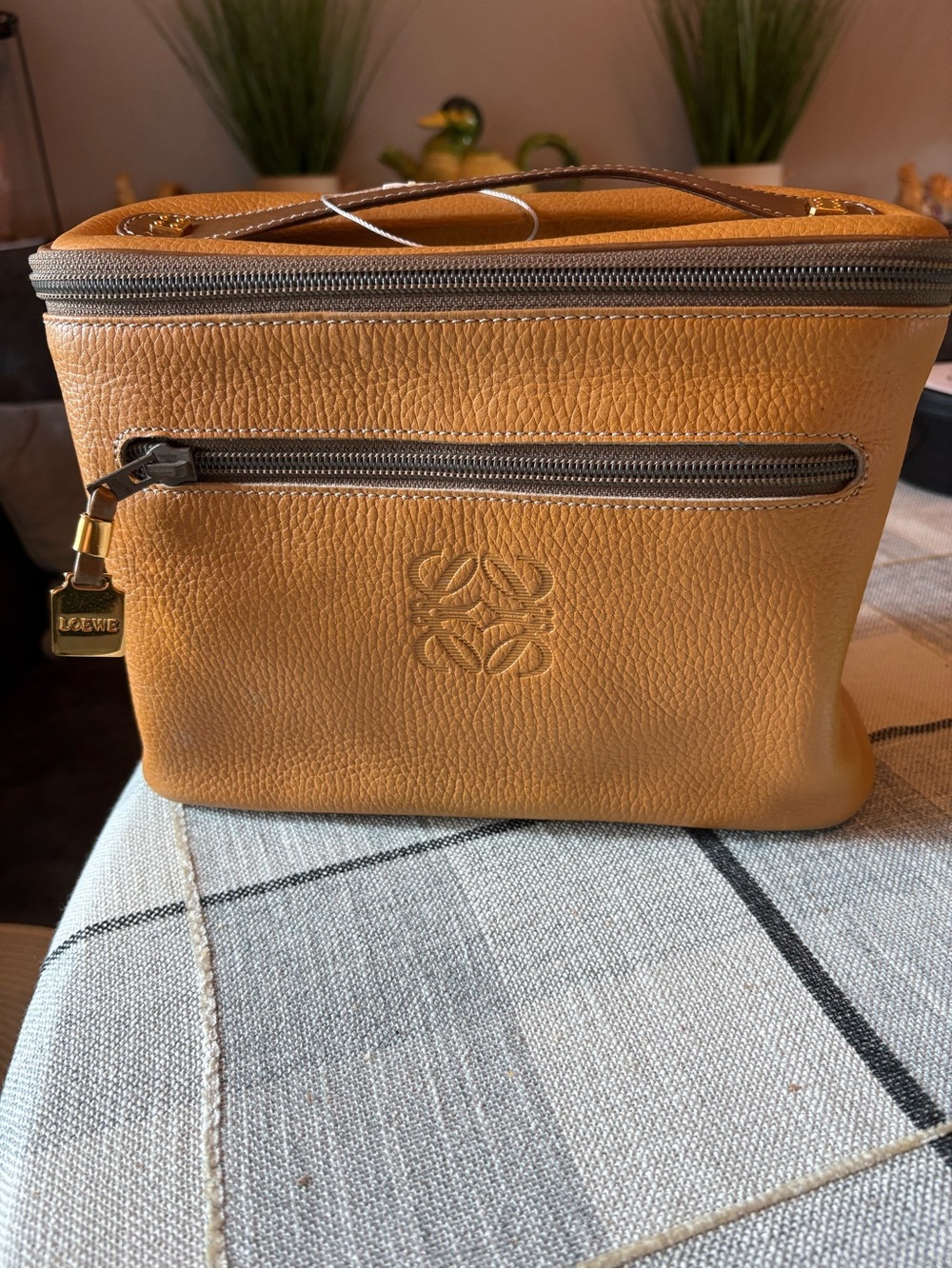 Loewe Tan Leather vanity bag- Iconic Anagram